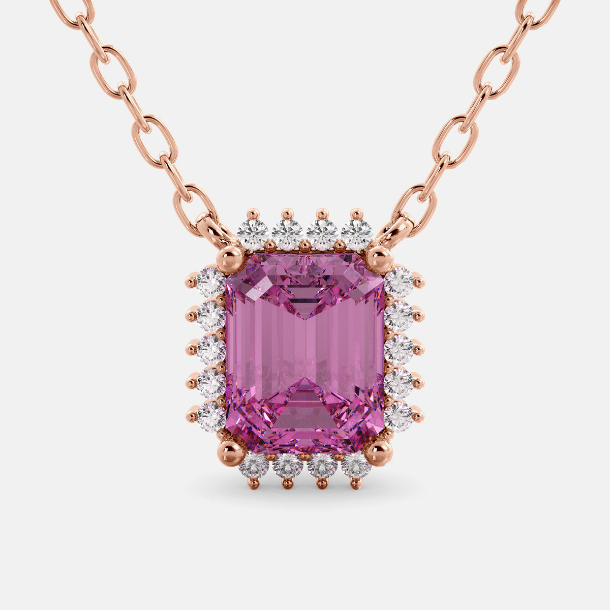 Emerald- Cut Halo Necklace