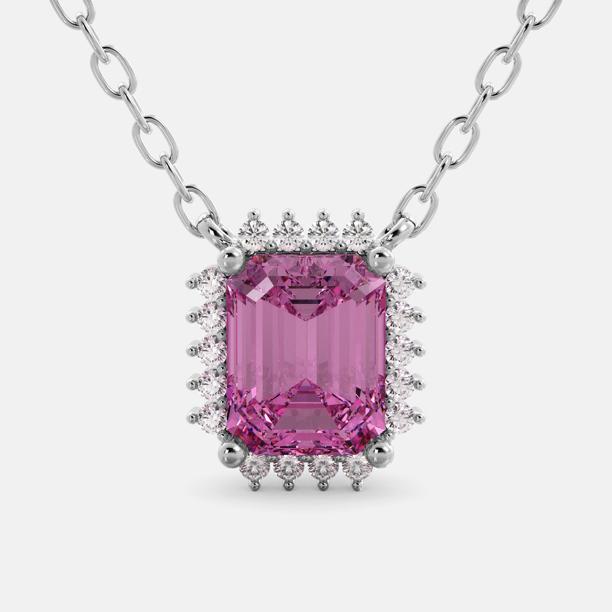 Emerald- Cut Halo Necklace