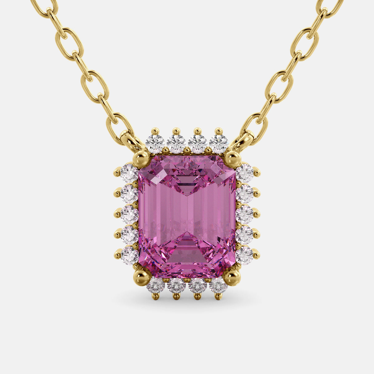 Emerald- Cut Halo Necklace