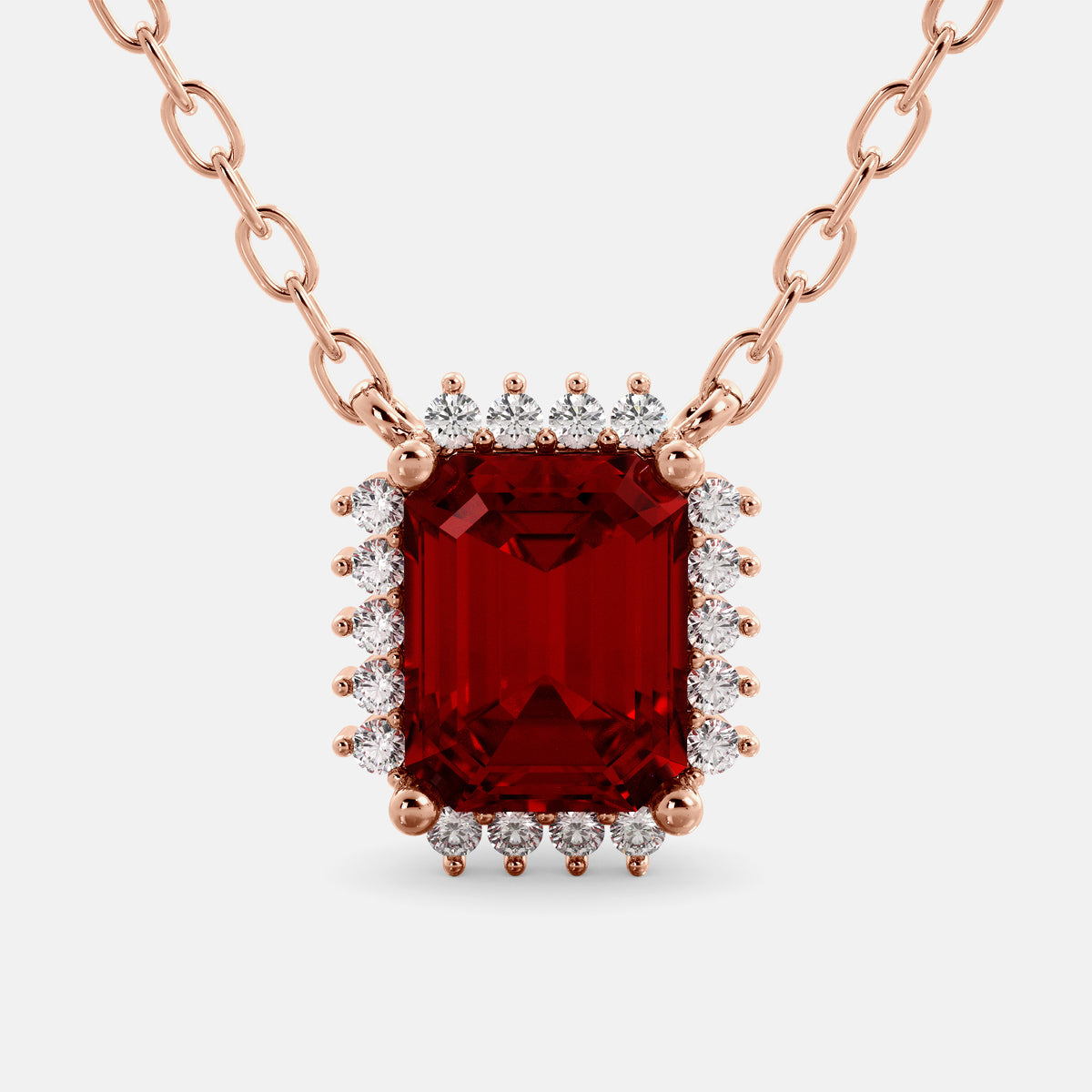 Emerald- Cut Halo Necklace