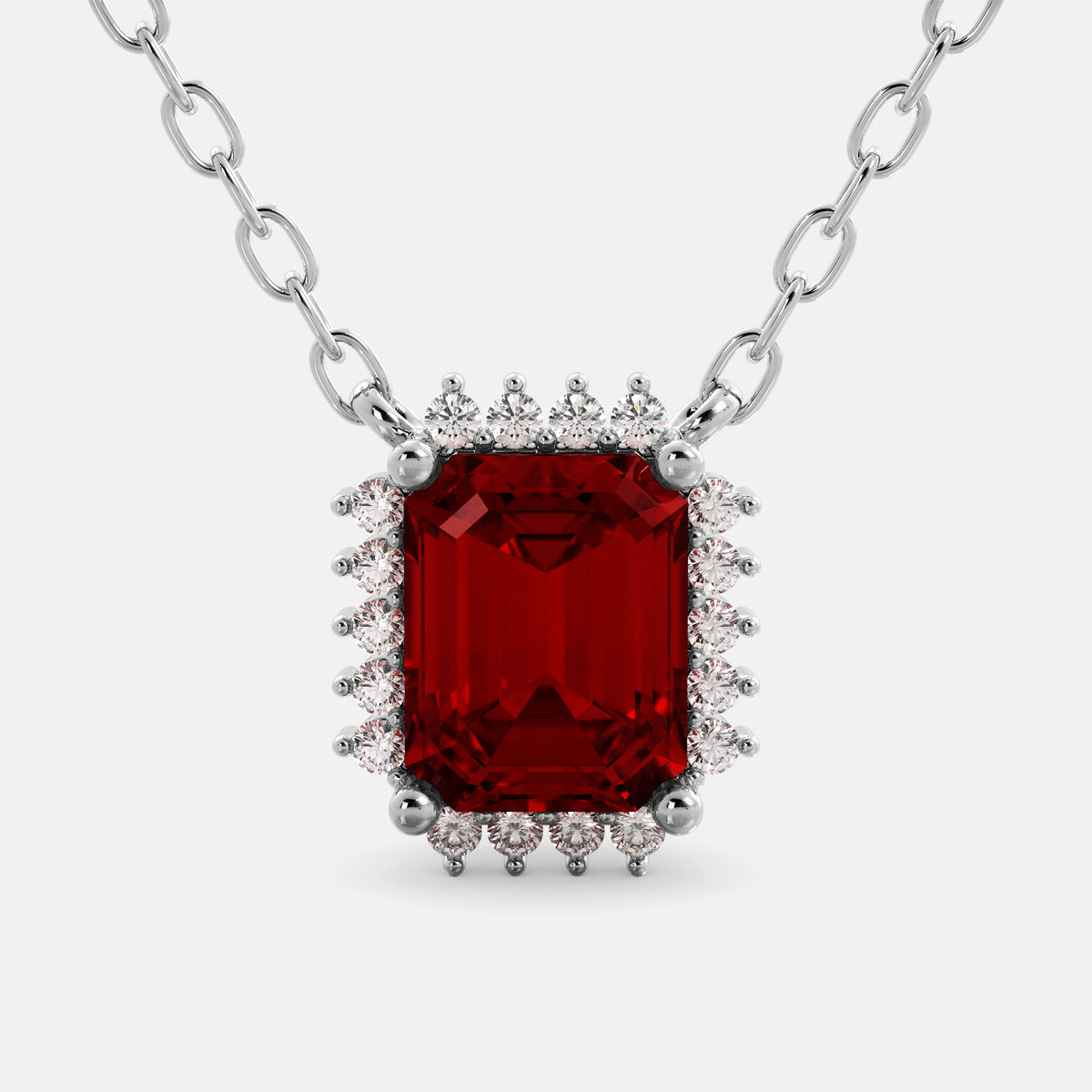 Emerald- Cut Halo Necklace