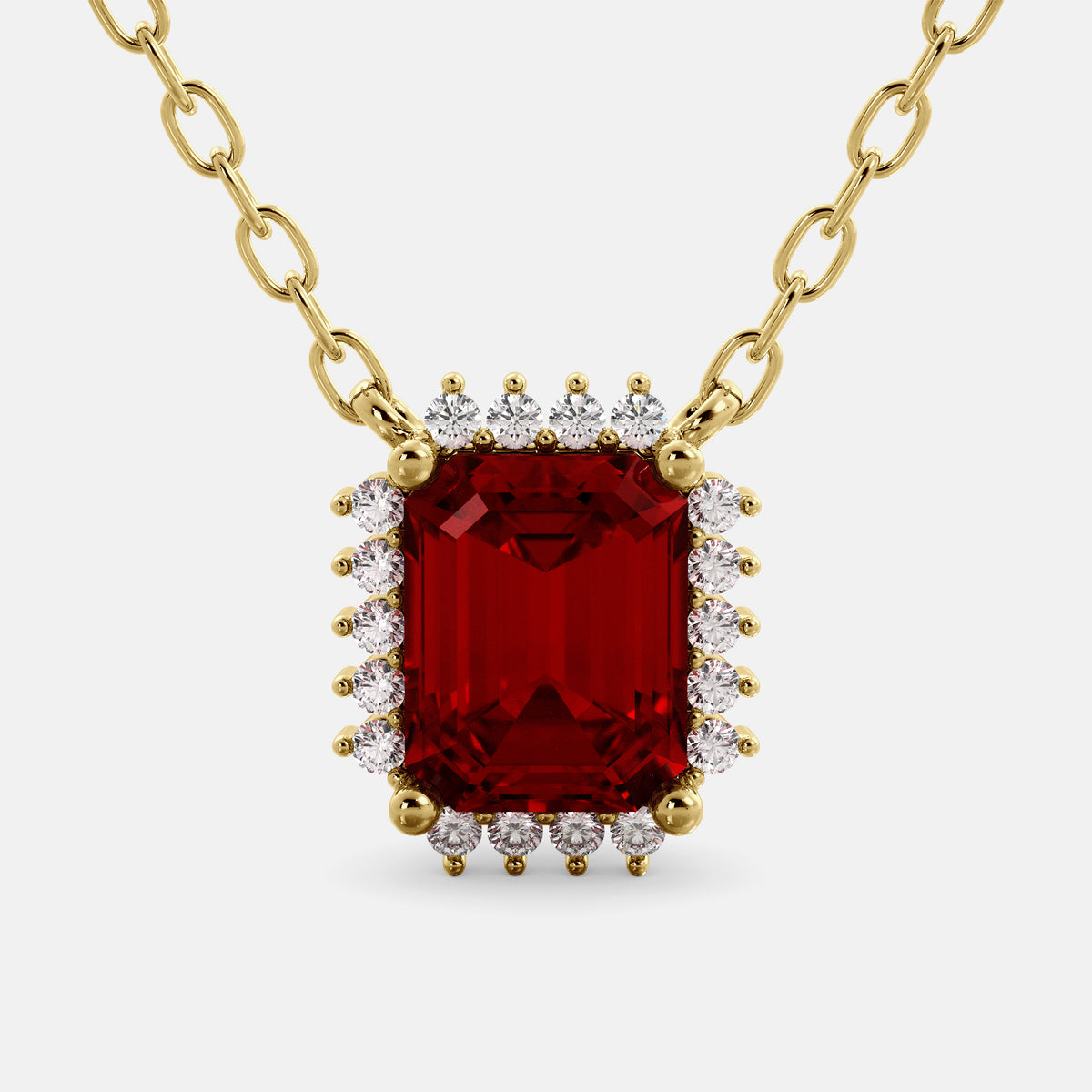 Emerald- Cut Halo Necklace