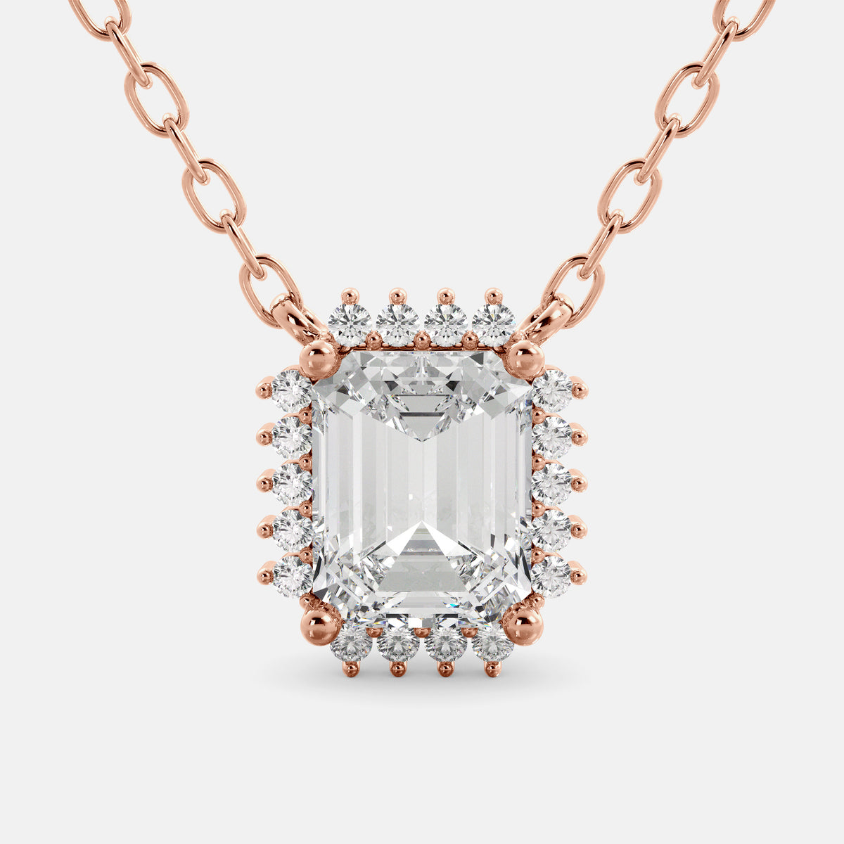 White Topaz Emerald- Cut Halo Necklace