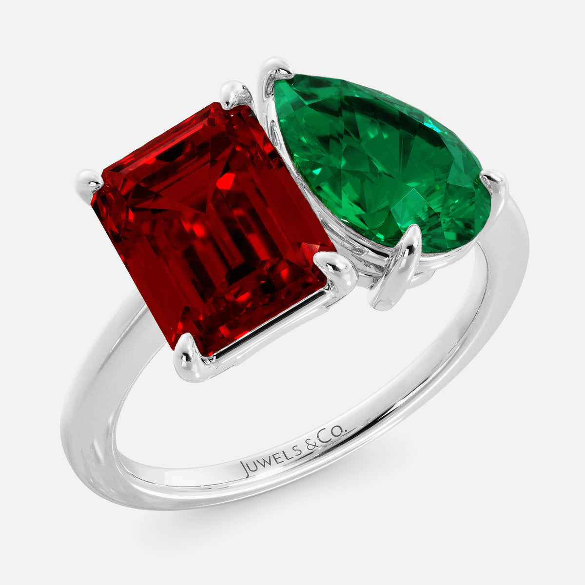 Simple Emerald Cut Lab Ruby Wedding Ring | LUO