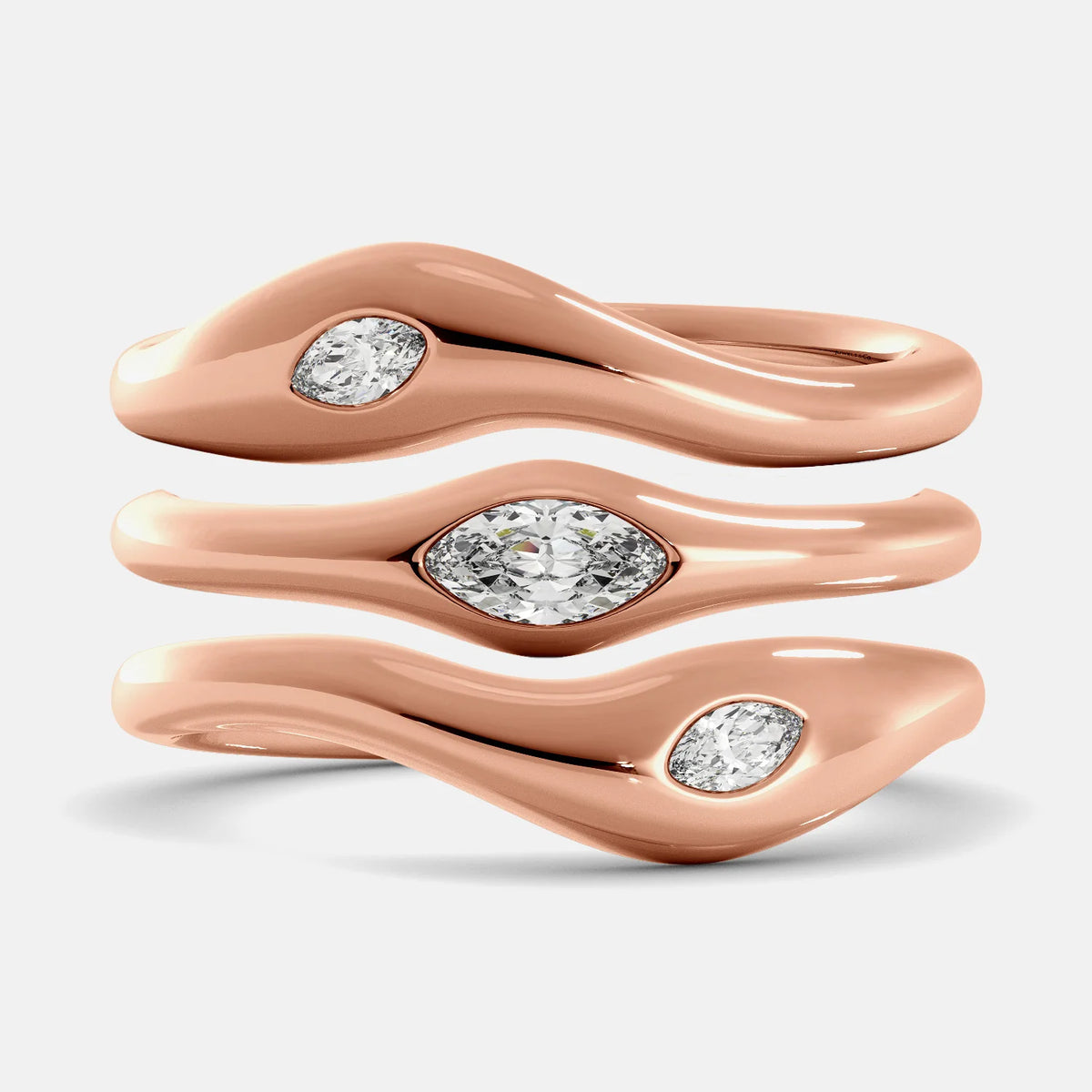 Yellow Gold Waves of Life Stacking Ring Set