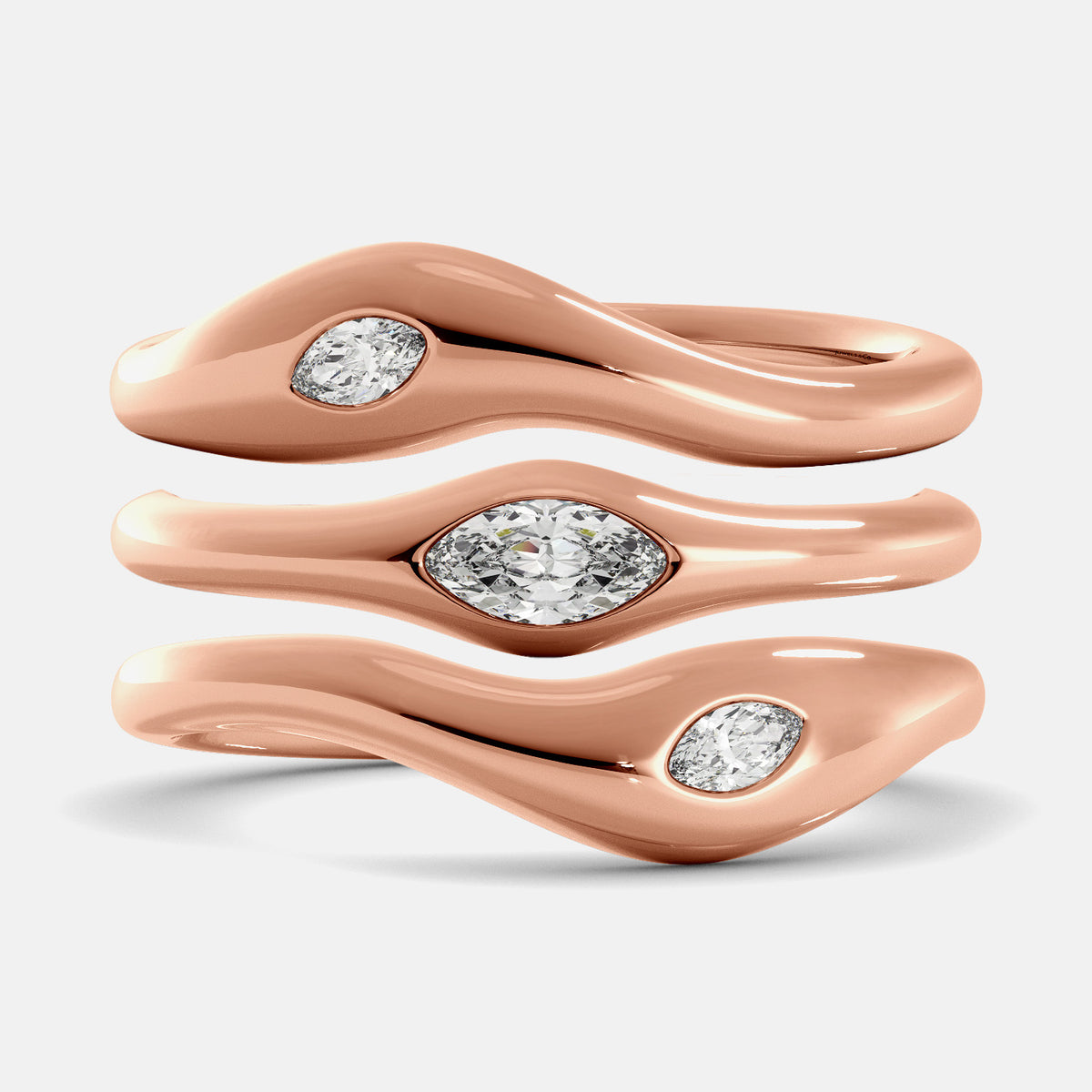 Rose Gold Waves of Life Stacking Ring Set