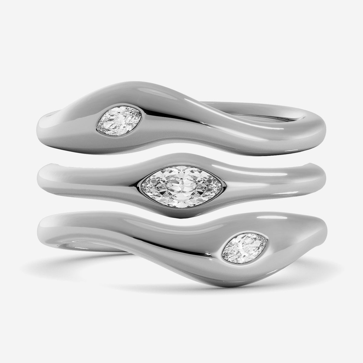 White Gold Waves of Life Stacking Ring Set