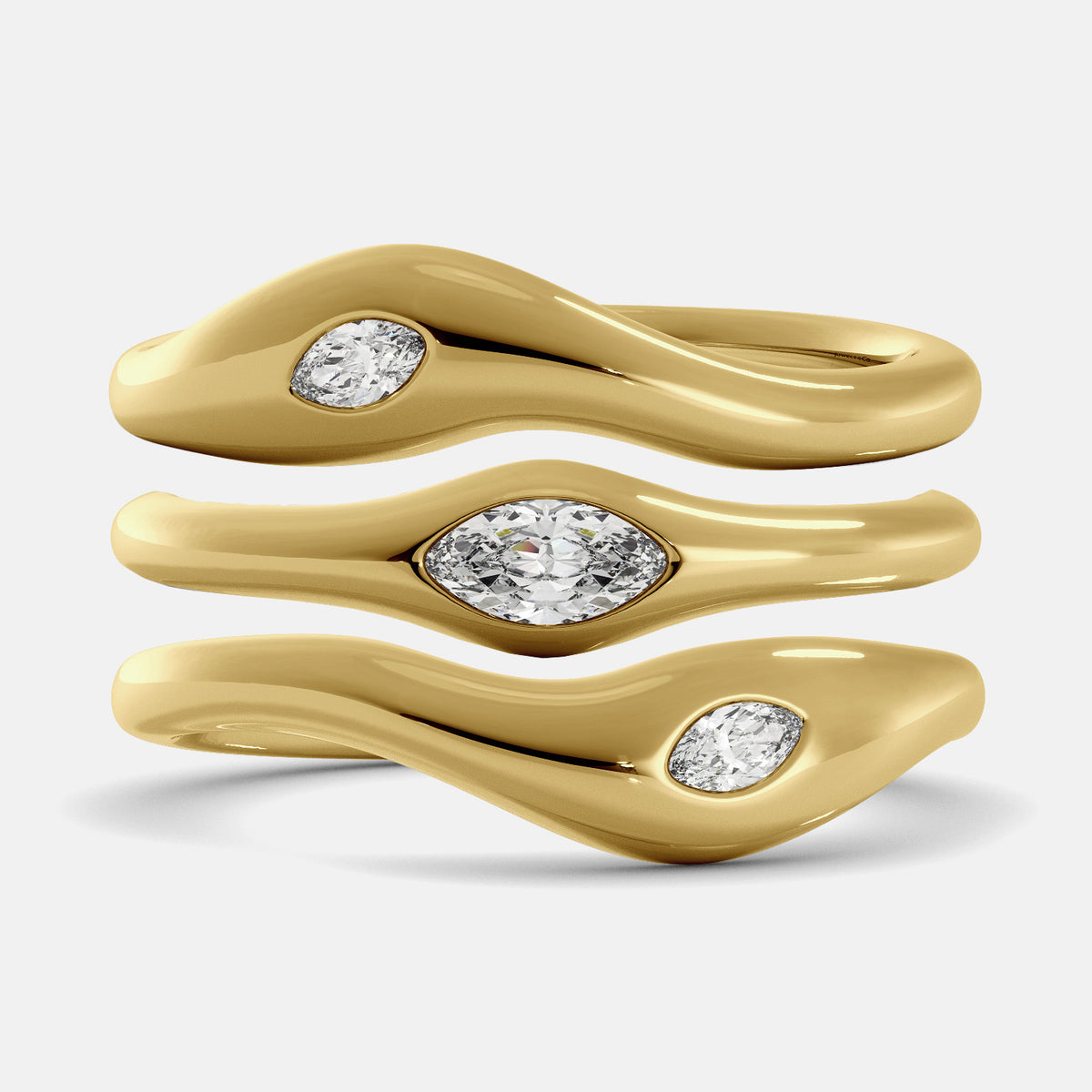 Yellow Gold Waves of Life Stacking Ring Set