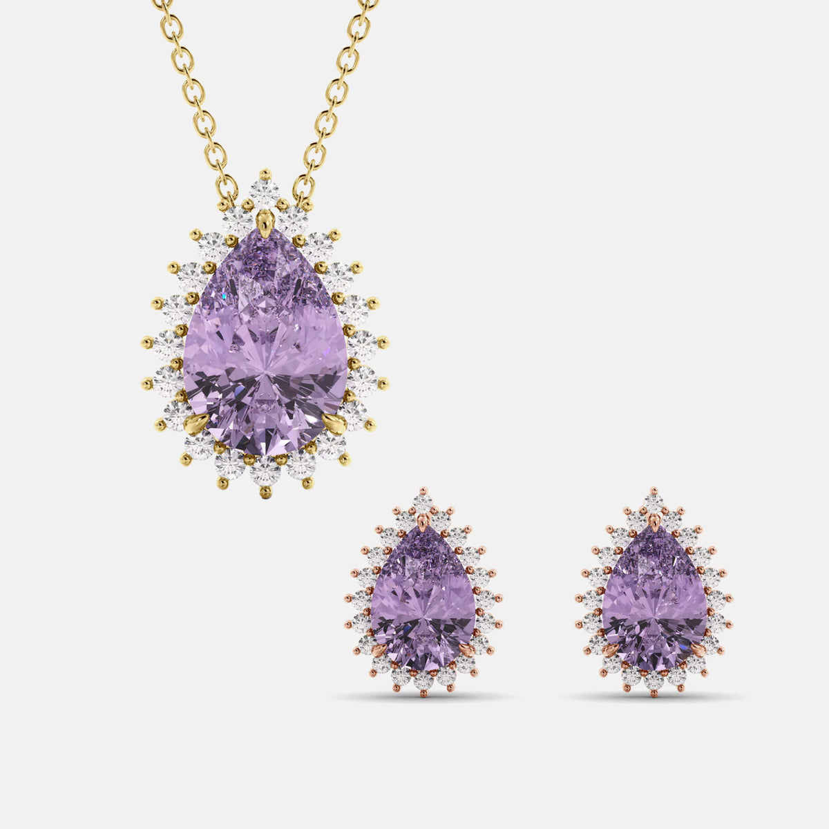 Halo Pear-Cut Necklace & Studs Set