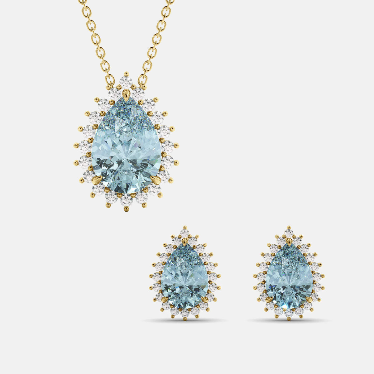 Halo Pear-Cut Necklace & Studs Set