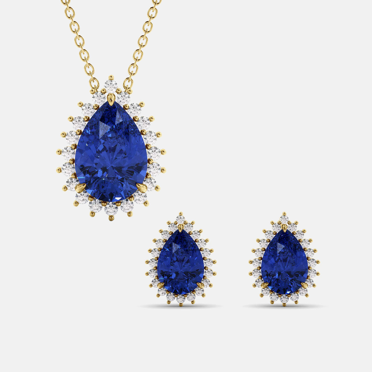 Halo Pear-Cut Necklace & Studs Set