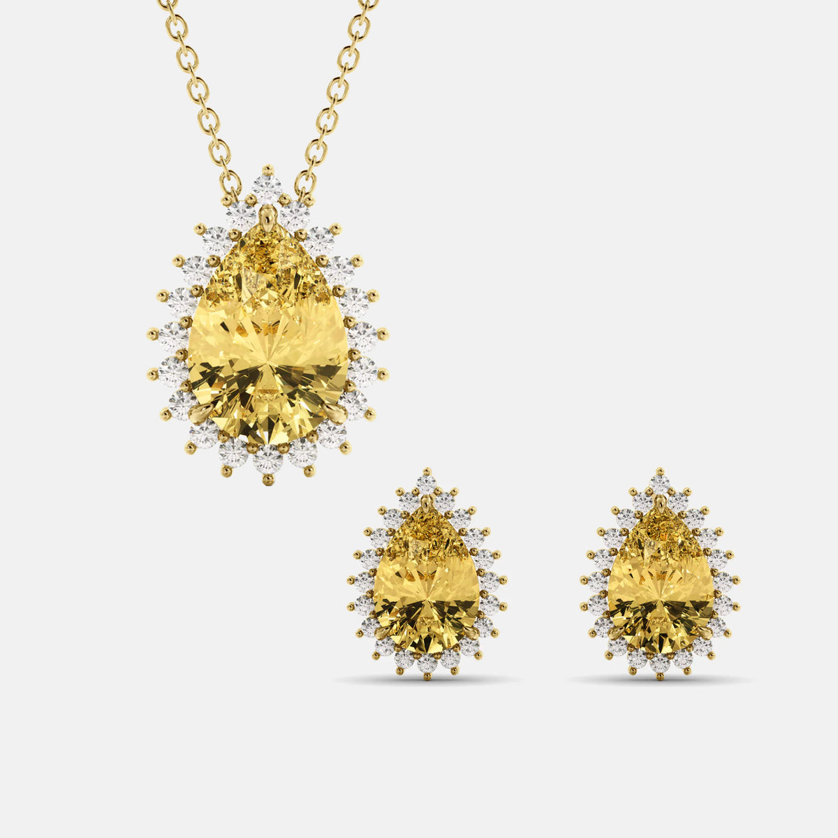 Halo Pear-Cut Necklace & Studs Set