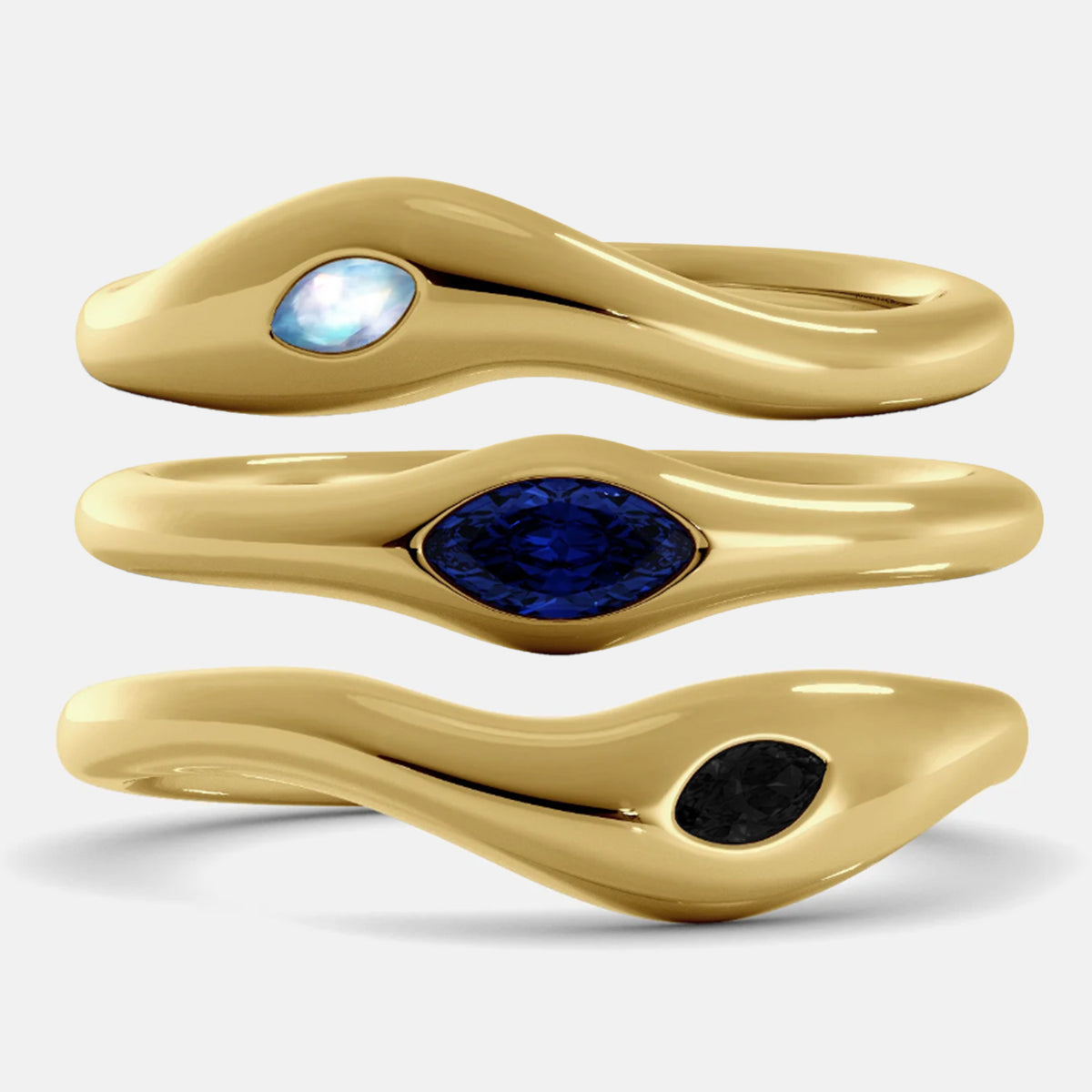 Deep Current Wave Ring Set