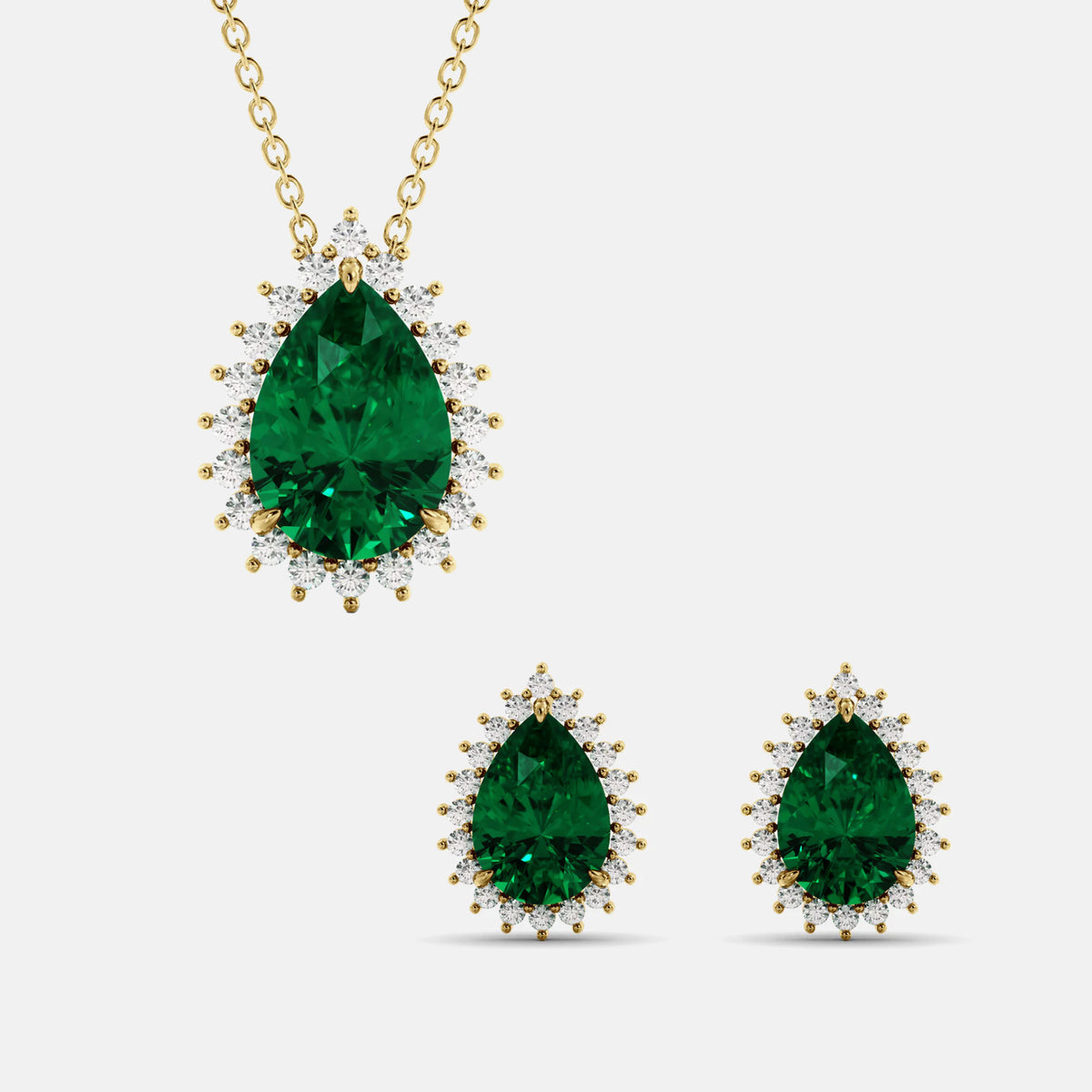 Halo Pear-Cut Necklace & Studs Set