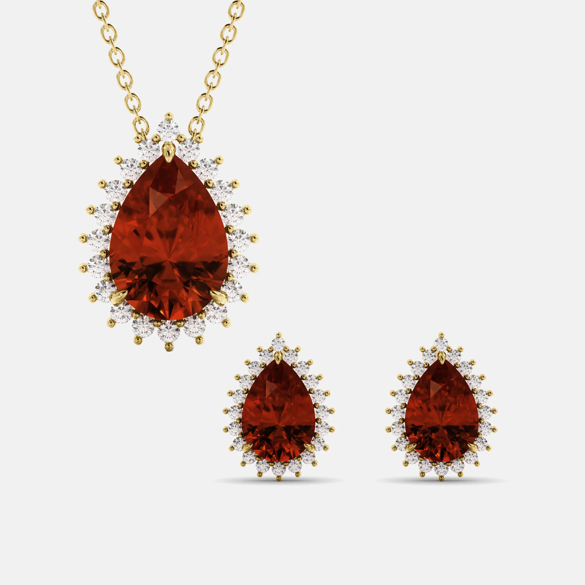 Halo Pear-Cut Necklace & Studs Set