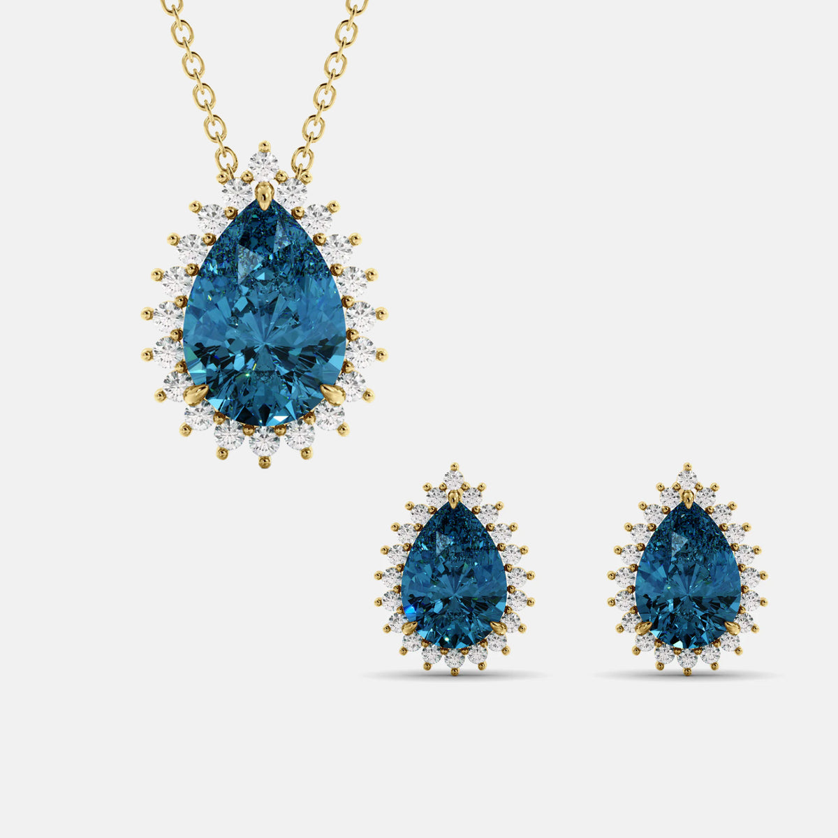 Halo Pear-Cut Necklace & Studs Set