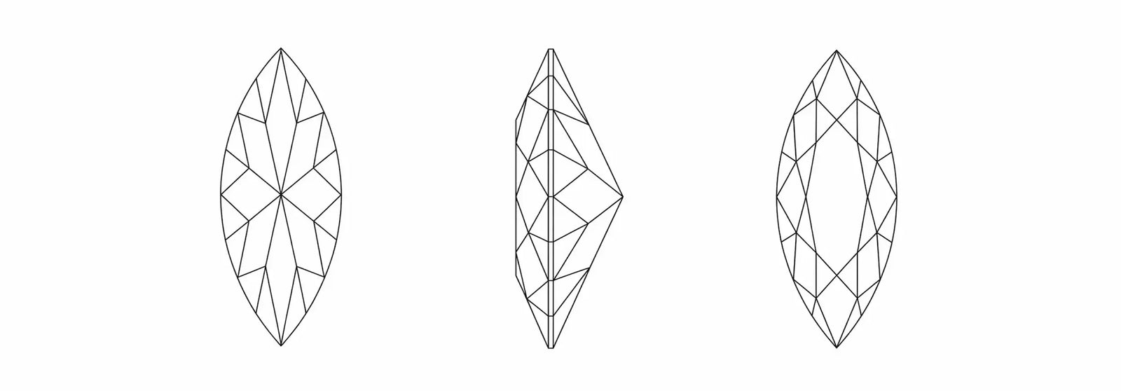 Three geometric diamond illustrations on a white background