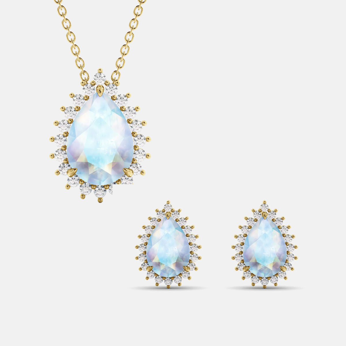Halo Pear-Cut Necklace & Studs Set