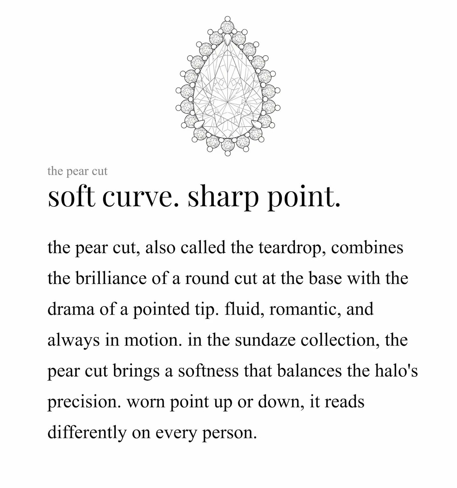 Pear-shaped diamond cut illustration with descriptive text on a white background