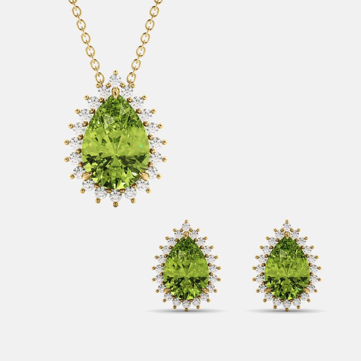Halo Pear-Cut Necklace & Studs Set