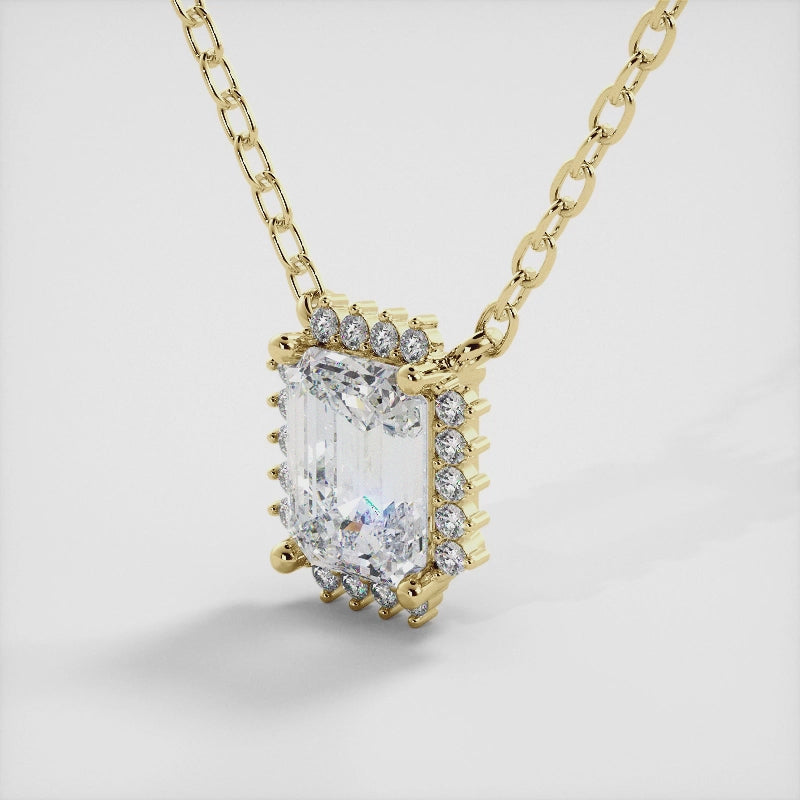 Diamond Emerald- Cut Halo Necklace