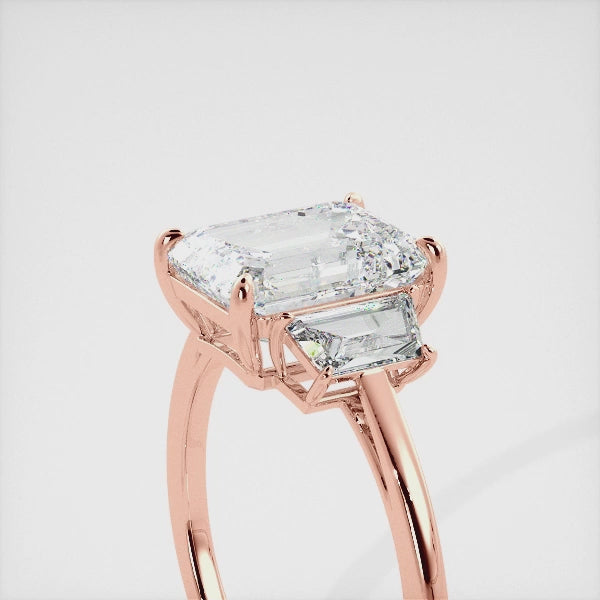 Embrace Opulence: The Julia Emerald Solitaire Diamond Ring with Tapered Baguettes