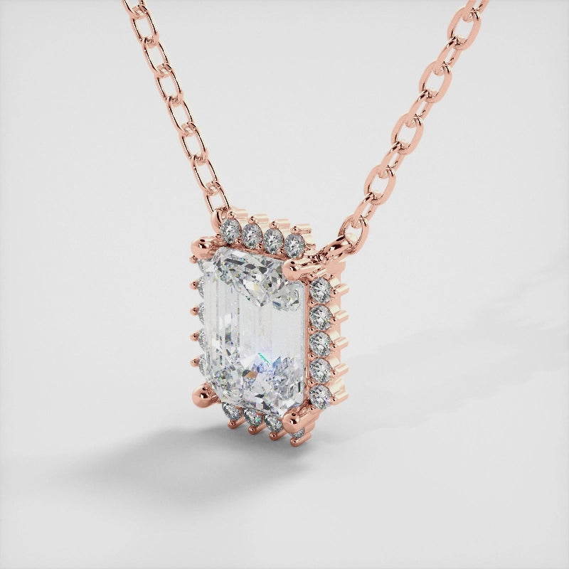 Diamond Emerald- Cut Halo Necklace