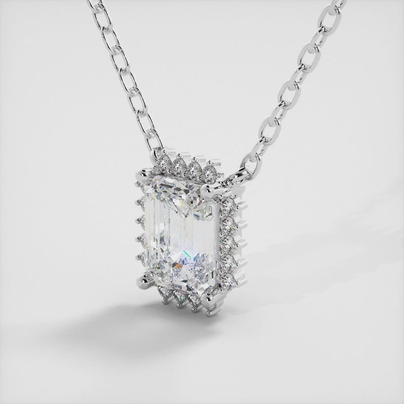 Diamond Emerald- Cut Halo Necklace