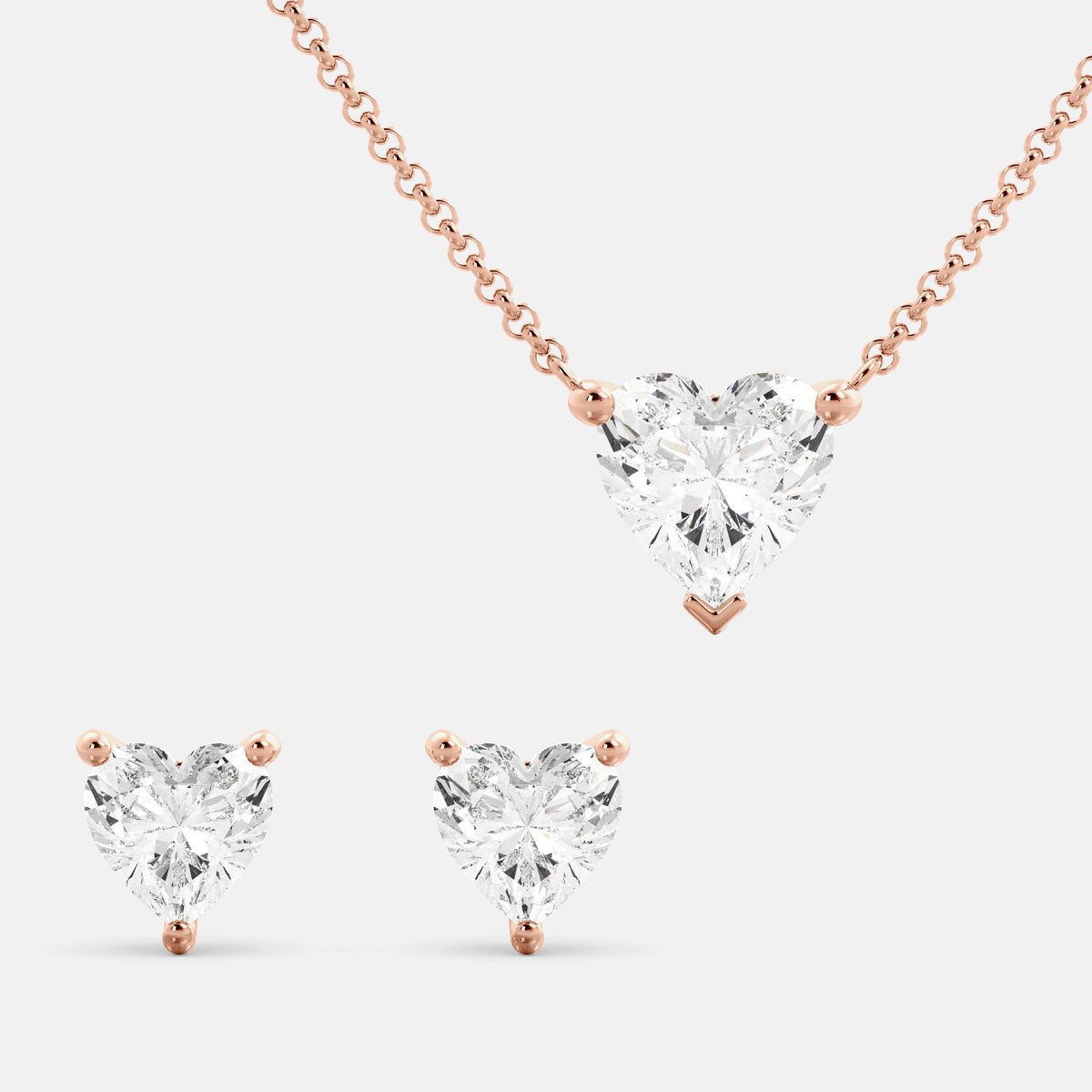 Cari Heart-Shaped Diamond Necklace & Studs Set