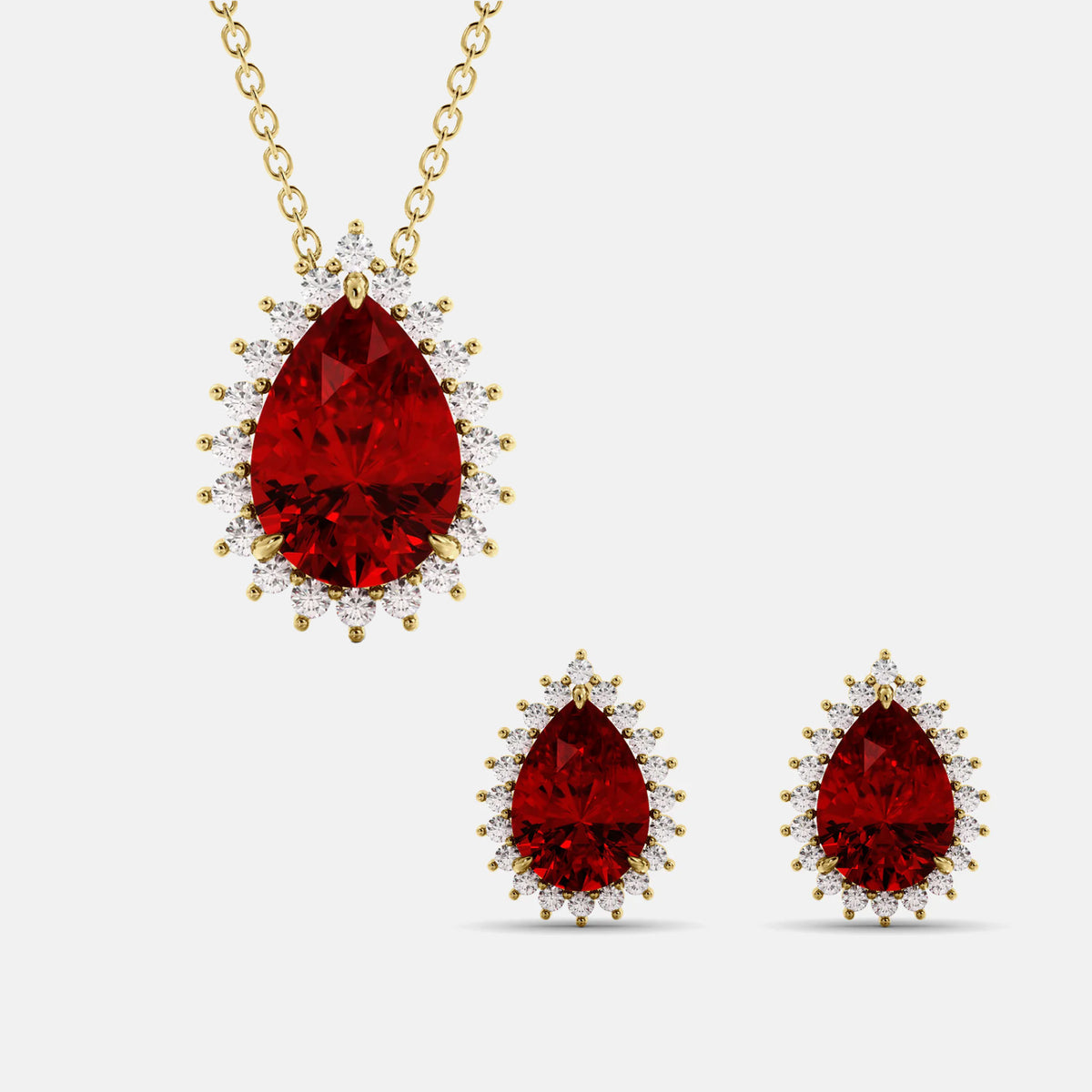 Halo Pear-Cut Necklace & Studs Set