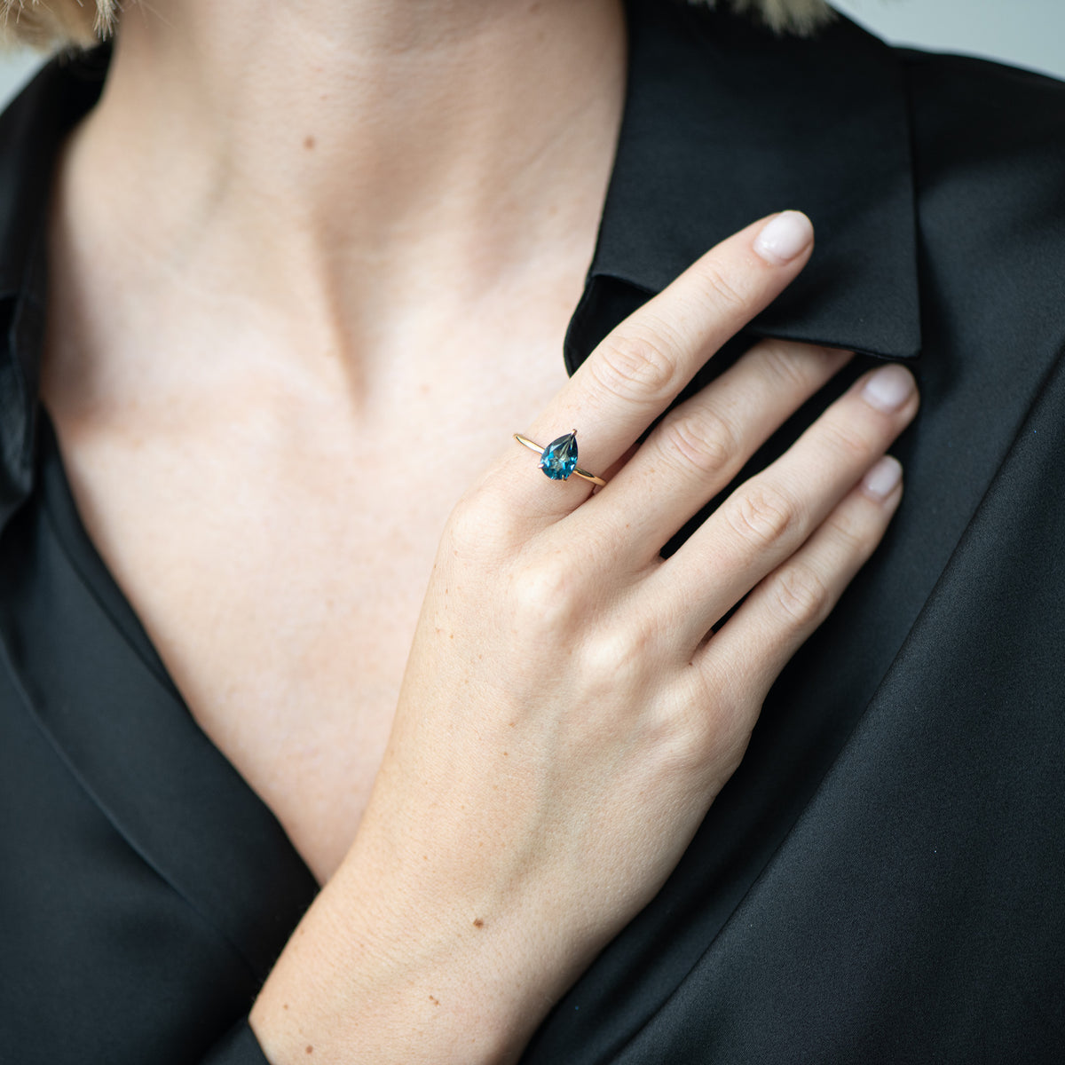 London Blue Topaz Pear-Cut Birthstone Solitaire Ring