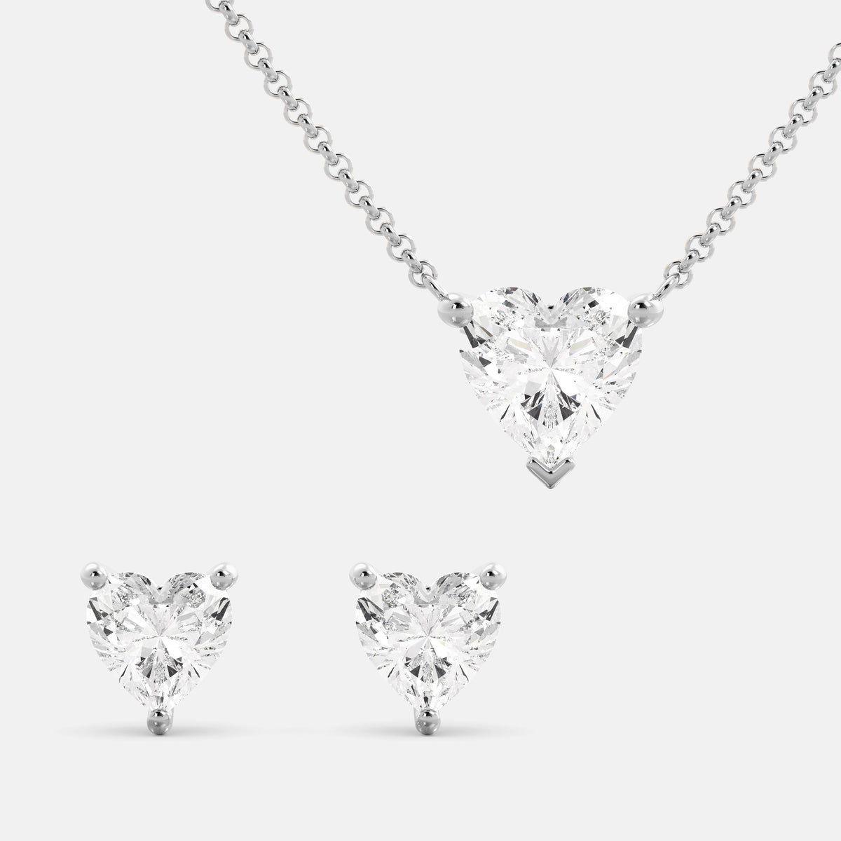 Cari Heart-Shaped Diamond Necklace & Studs Set