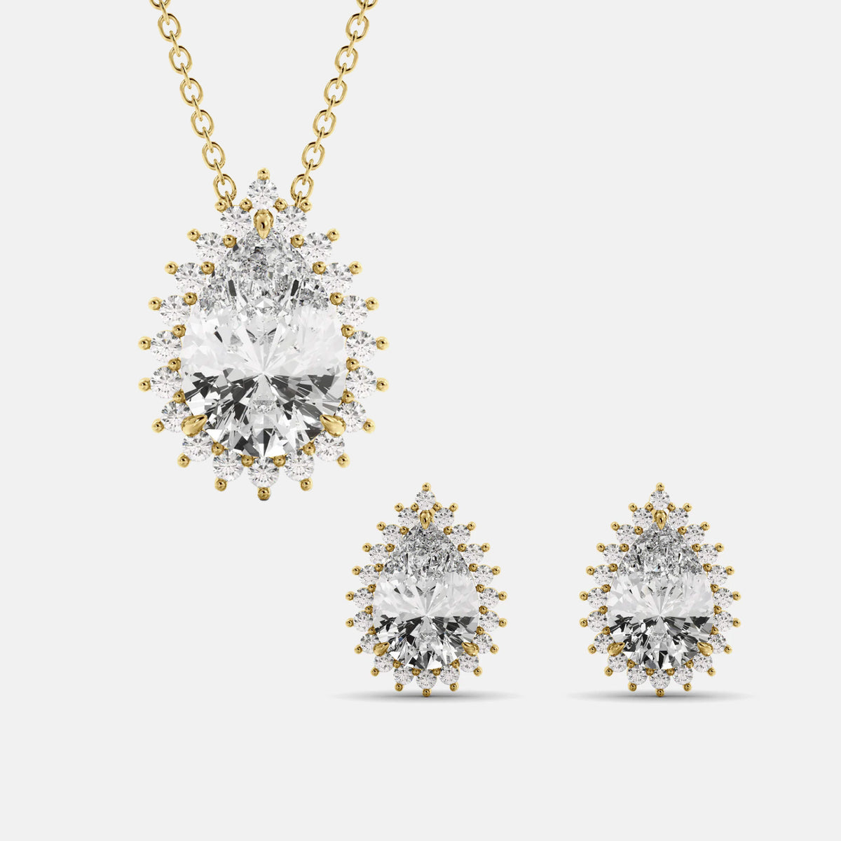 Halo Pear-Cut Necklace &amp; Studs Set