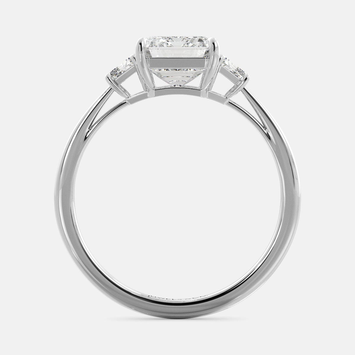 Lab-grown Emerald Cut Diamond Ring with side baguettes, white gold 14K