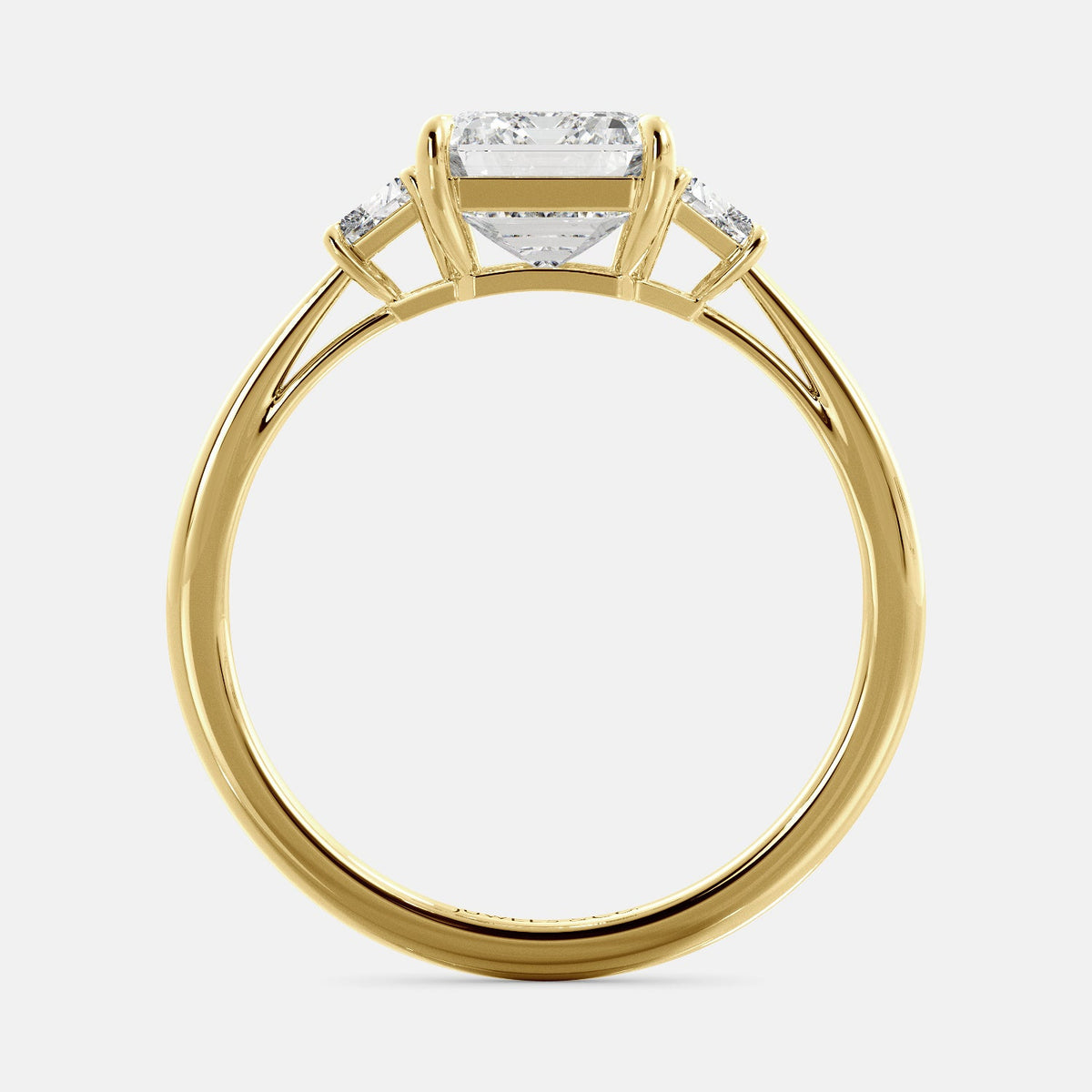Lab-grown Emerald Cut Diamond Ring with side baguettes, yellow gold 14K