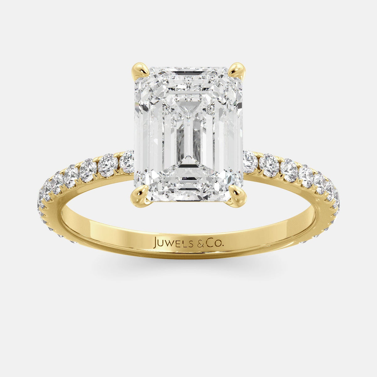 Emerald Solitaire Diamond Ring, Pavé Engagement Ring, Emerald Cut Diamond Ring, Juwels & Co