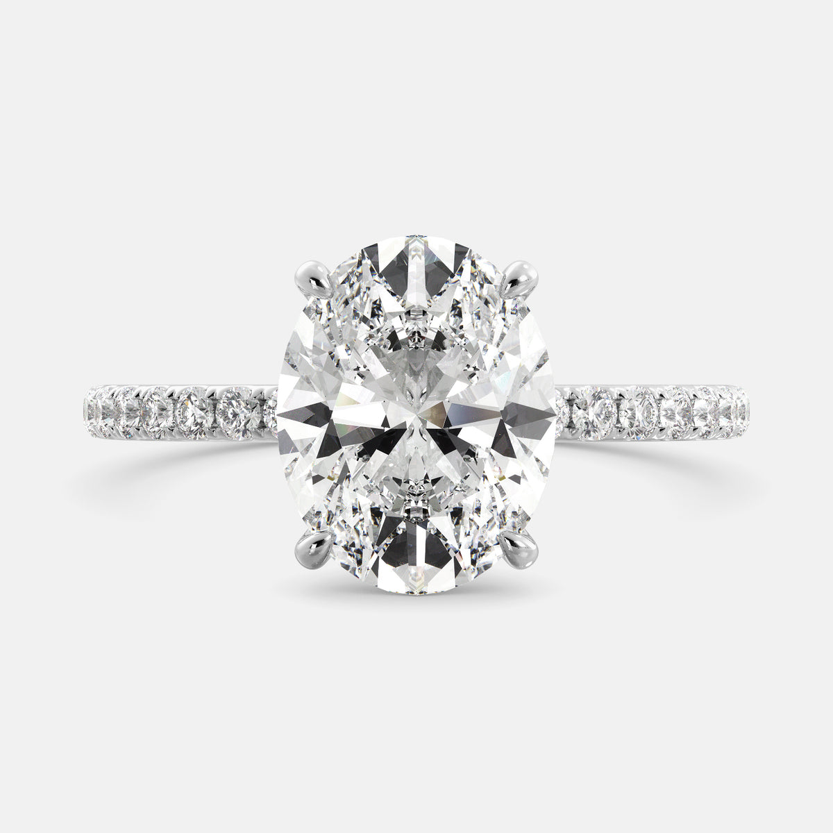 Oval Solitaire Diamond Ring with Pavé