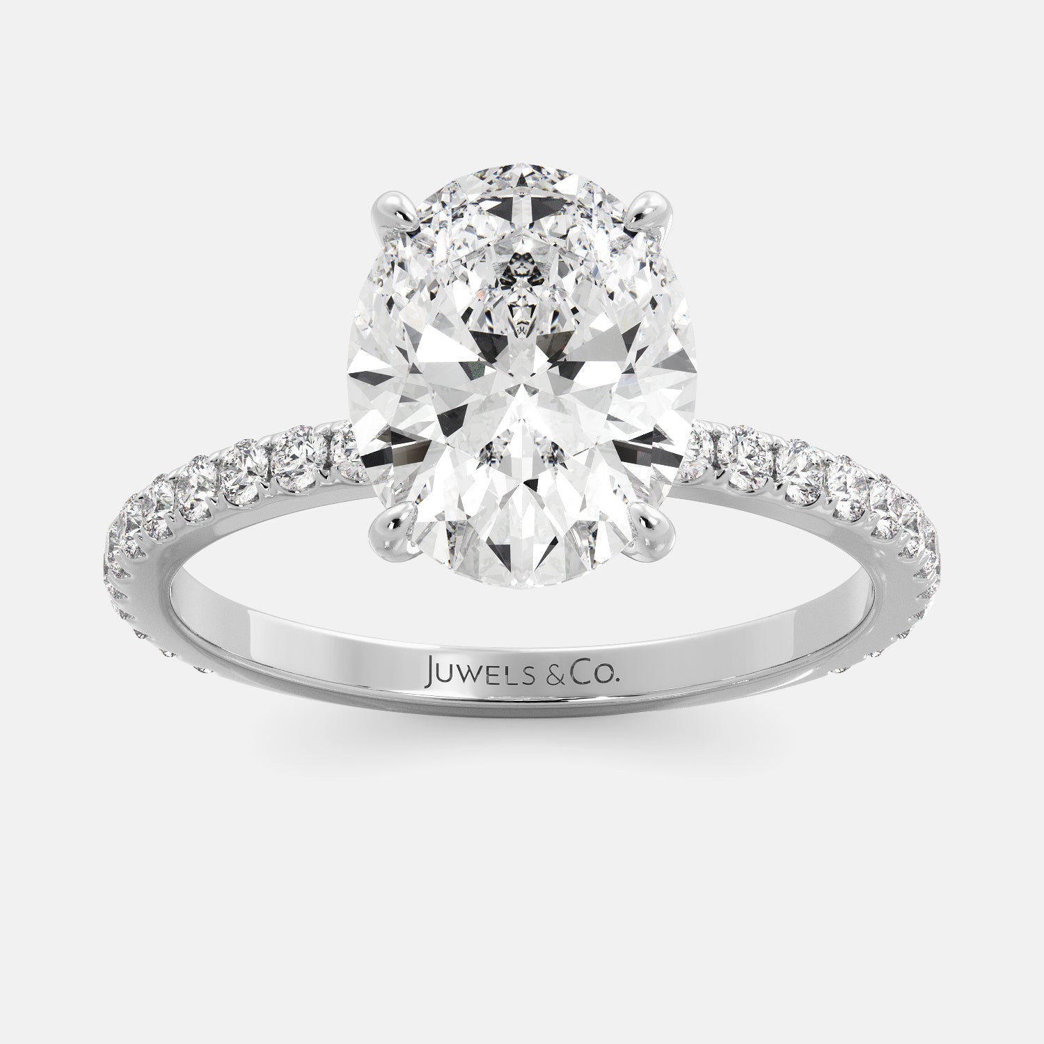 Lab-grown Oval Cut Diamond Ring with pave, 2 carat, white gold 14K