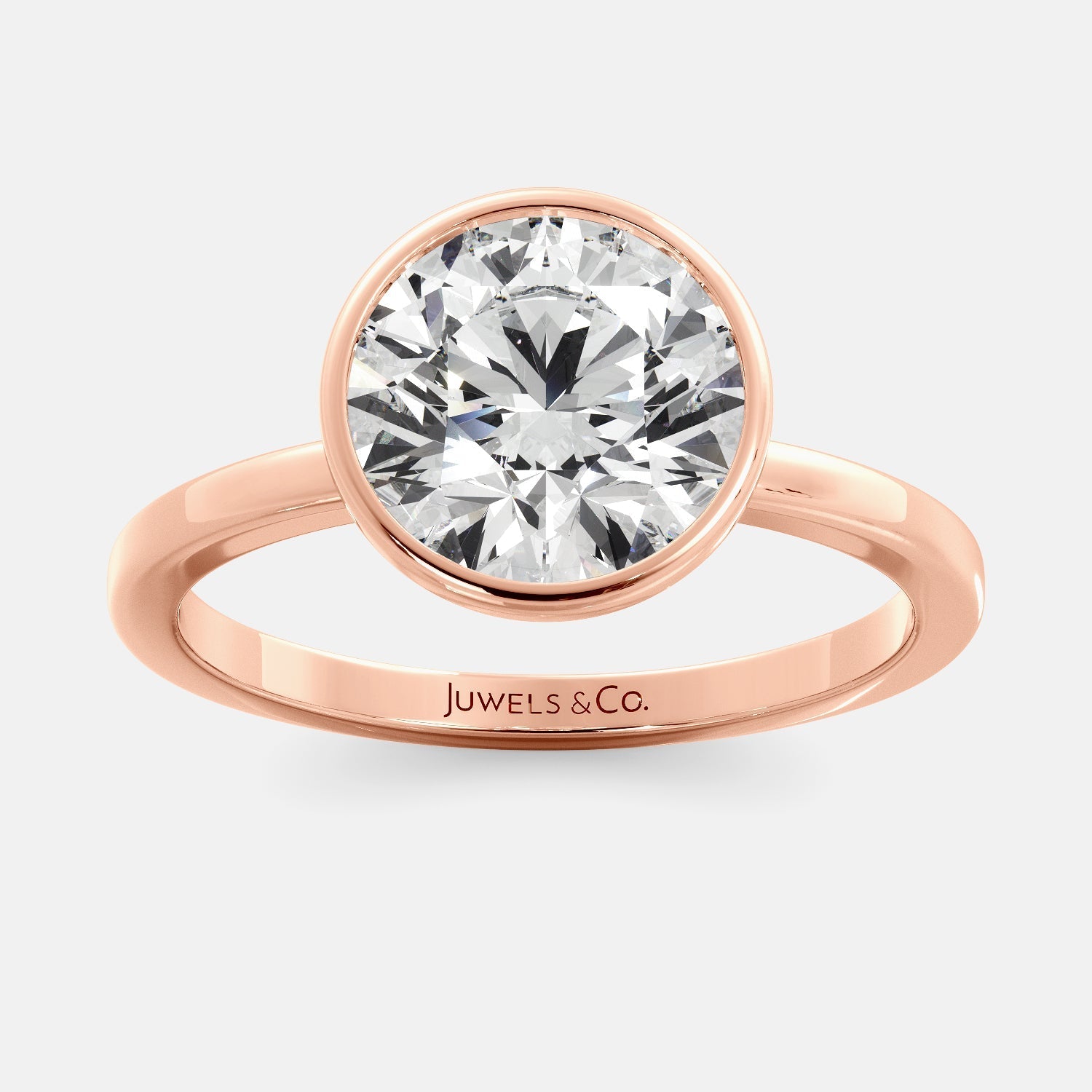 Lab-grown Round Cut Diamond Bezel Ring, 2-carat, rose gold 14K