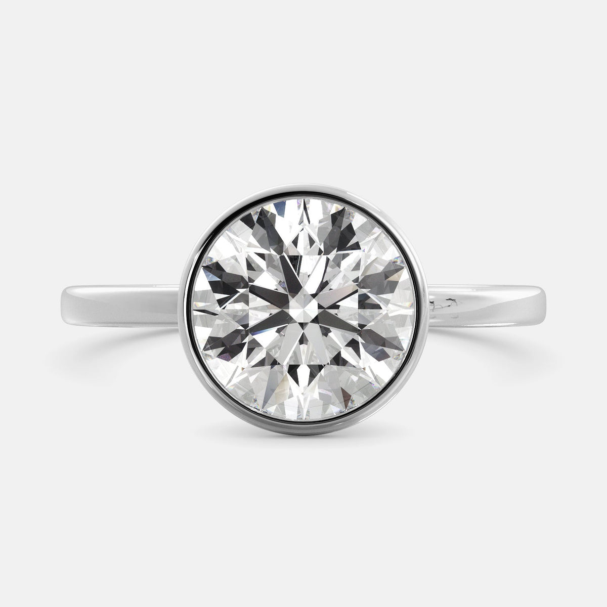 Lab-grown Round Cut Diamond Bezel Ring, 2-carat, white gold 14K