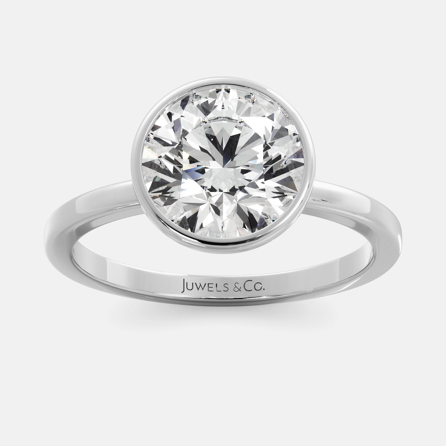 Lab-grown Round Cut Diamond Bezel Ring, 2-carat, white gold 14K