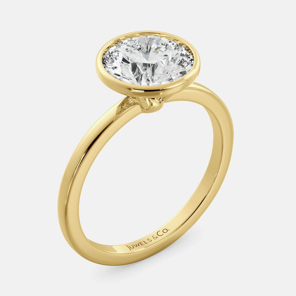 Lab-grown Round Cut Diamond Bezel Ring, 2-carat, yellow gold 14K
