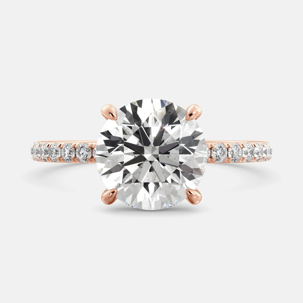 Lab-grown Round Cut Diamond with Pave Ring, 2-carat, rose gold 14K