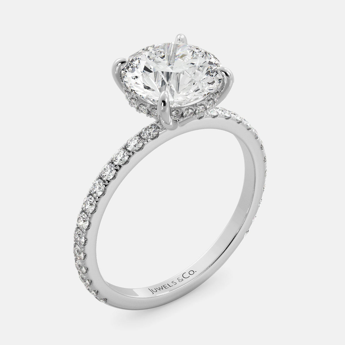 Lab-grown Round Cut Diamond with Pave Ring, 2-carat, white gold 14K