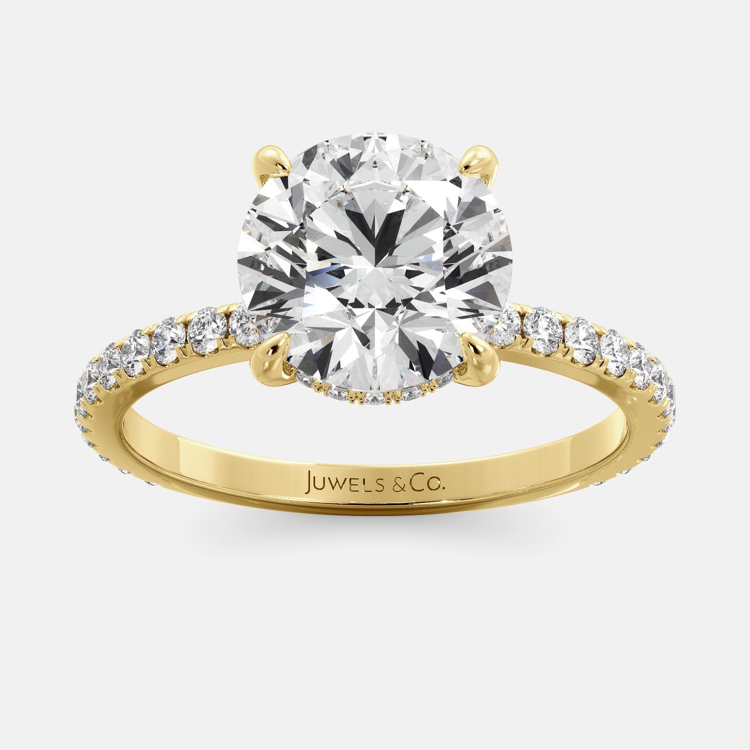 Lab-grown Round Cut Diamond with Pave Ring, 2-carat, yellow gold 14K