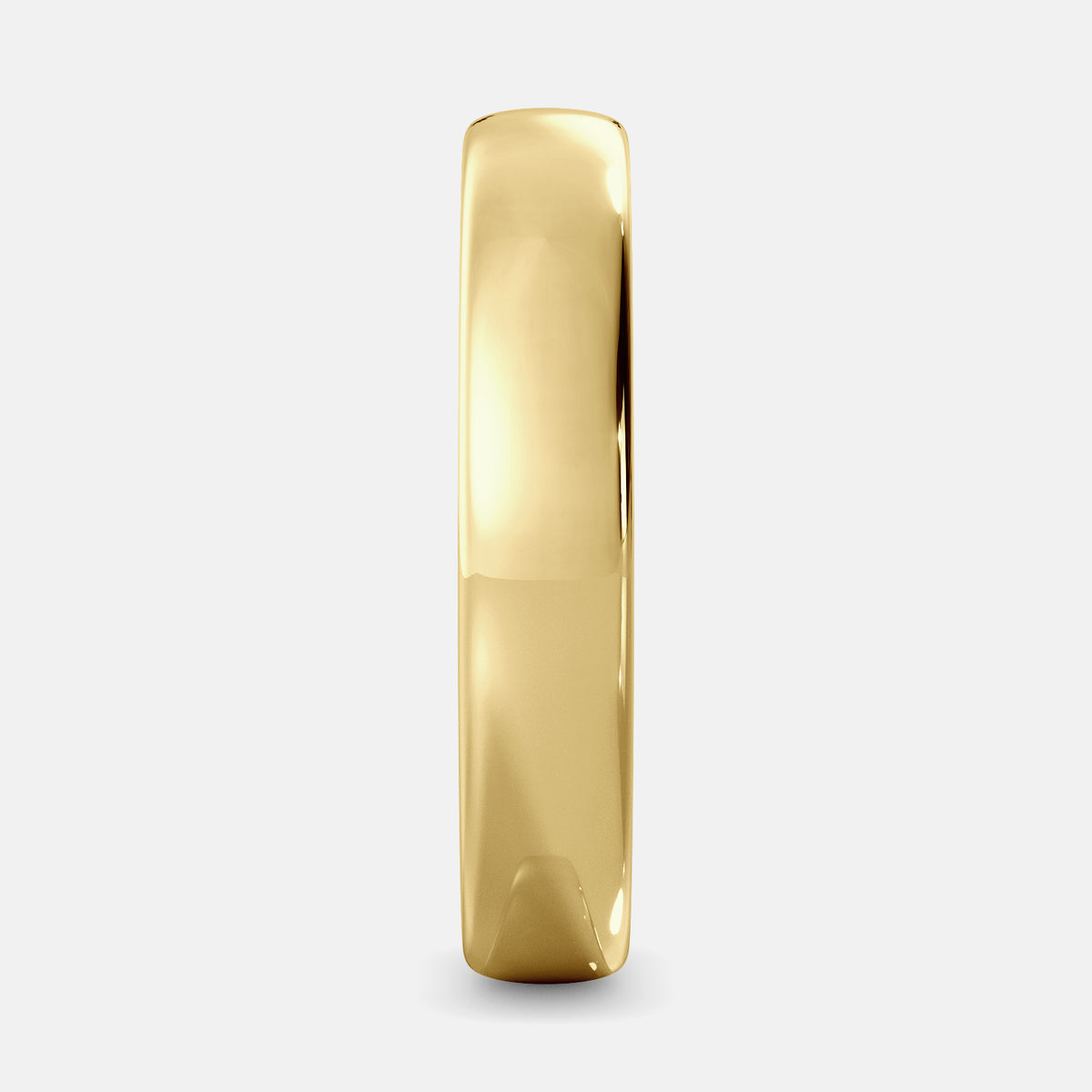 A close-up of a yellow gold flat wedding band with a hidden stone. The band is a classic and timeless design that is perfect for any occasion. The hidden stone can be customized with one of 12 different gemstones, including diamonds, rubies, sapphires, and emeralds. This makes the band a unique and personal choice for the wearer.